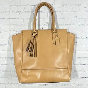 Coach Legacy Tanner Tote Women Yellow Leather Tassel Shoulder Bag Handbag
